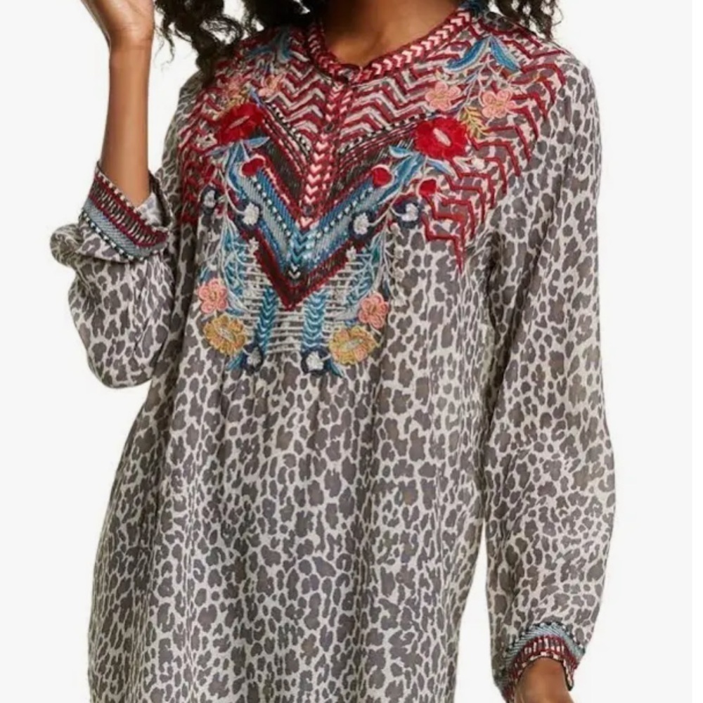 Johnny Was Biya heavily embroidered Navila silk blouse (oversized) NWT RARE - Picture 4 of 12